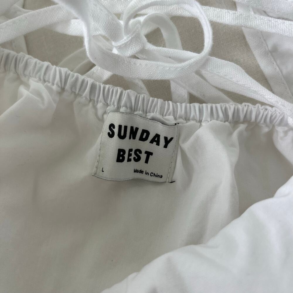 Aritzia Sunday Best NWT Saida White Puff Sleeve Back Tie Mini Dress Size Large - Picture 10 of 14